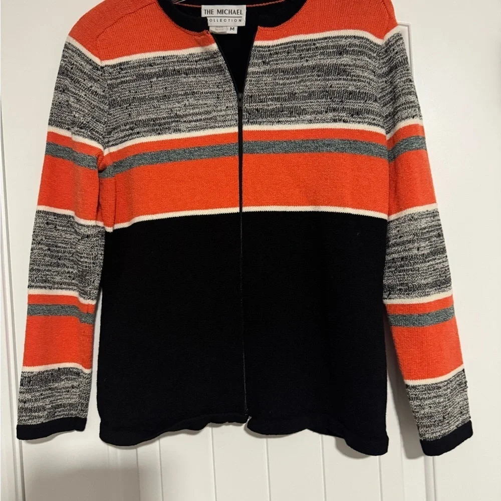Women's Striped Cardigan - Orange, Black, Gray